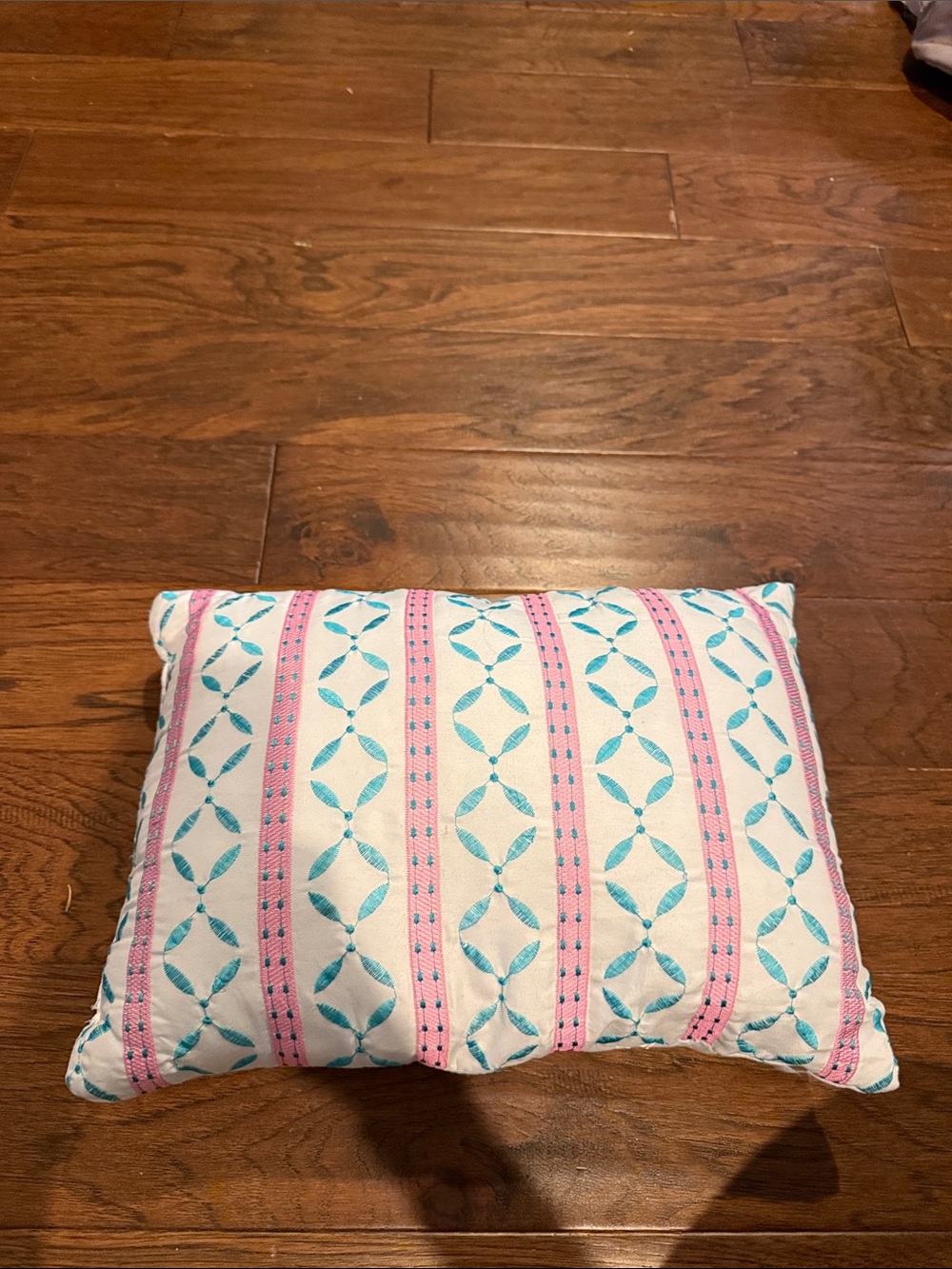 Decorative Pink and Teal Patterned Throw Pillow - Brand Unspecified